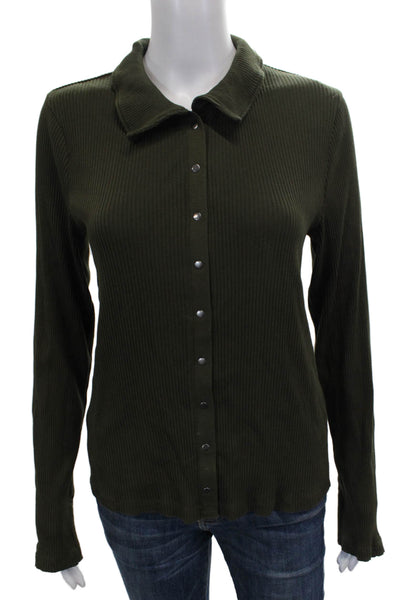 Madewell Womens Collared Modal Long Sleeve Button Up Top Green Size M