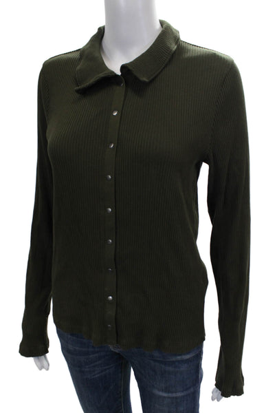 Madewell Womens Collared Modal Long Sleeve Button Up Top Green Size M