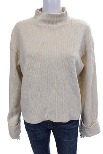 Zara Womens Pullover Sweater Mock Neck Long Sleeve Ivory Polyester Size S