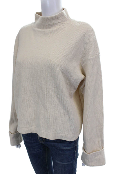 Zara Womens Pullover Sweater Mock Neck Long Sleeve Ivory Polyester Size S