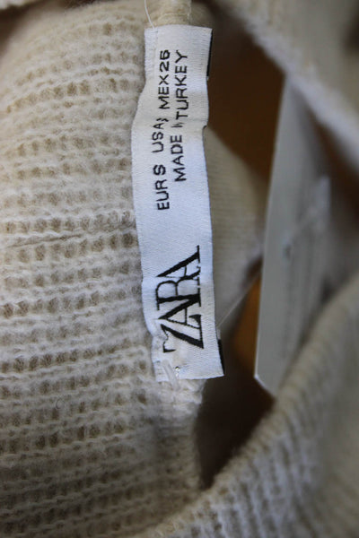 Zara Womens Pullover Sweater Mock Neck Long Sleeve Ivory Polyester Size S