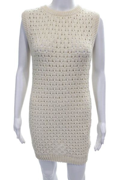 Zara Womens Sweater Dress Ivory Cotton Sleeveless Round Neck Size M