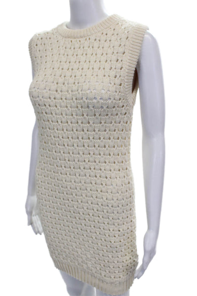 Zara Womens Sweater Dress Ivory Cotton Sleeveless Round Neck Size M
