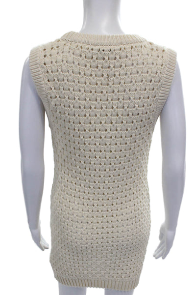Zara Womens Sweater Dress Ivory Cotton Sleeveless Round Neck Size M