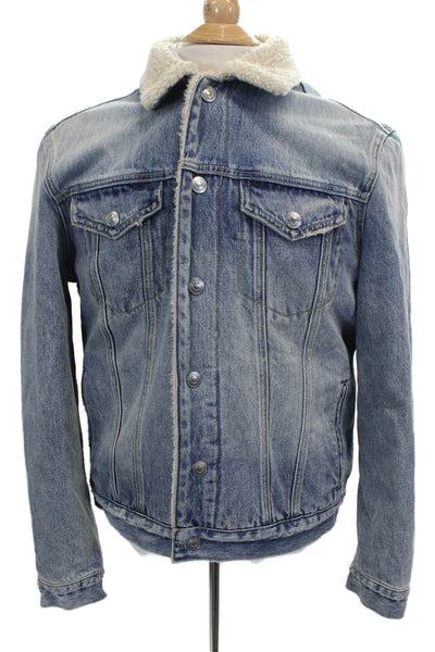 Allsaints Mens Blue Cotton Button Jacket Size M