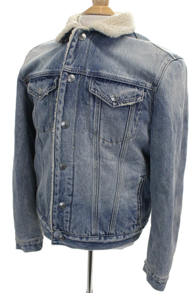 Allsaints Mens Blue Cotton Button Jacket Size M