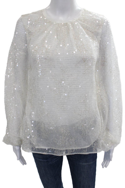 Le Superbe Women Basic Floral Round Neck Button Long Sleeve Blouse Size 0