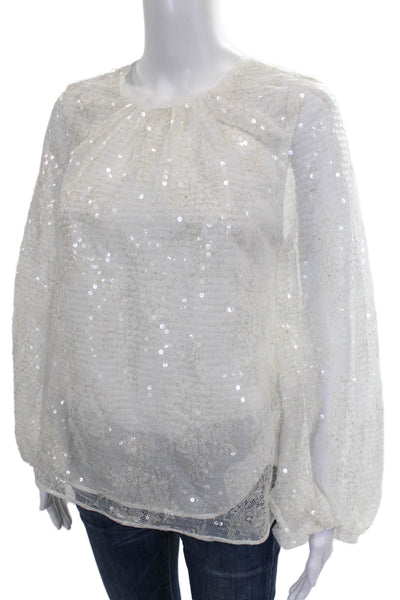 Le Superbe Women Basic Floral Round Neck Button Long Sleeve Blouse Size 0