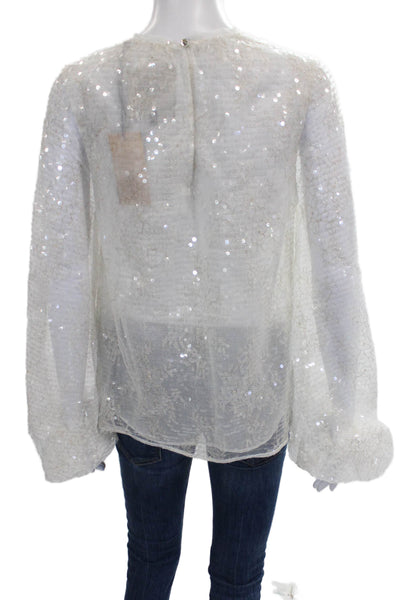 Le Superbe Women Basic Floral Round Neck Button Long Sleeve Blouse Size 0