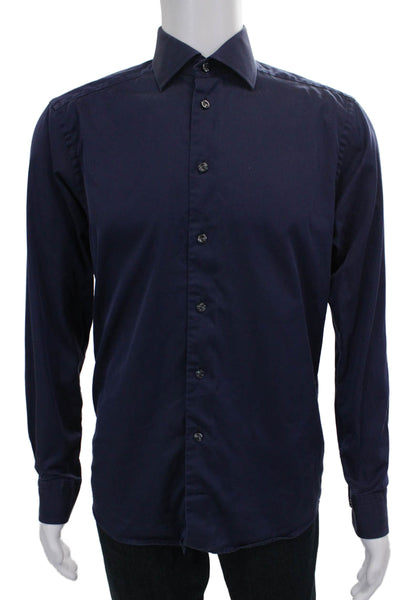 Eton Men's Long Sleeves Casual Button Down Shirt Navy Blue Size 15.5