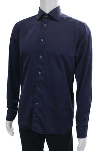 Eton Men's Long Sleeves Casual Button Down Shirt Navy Blue Size 15.5
