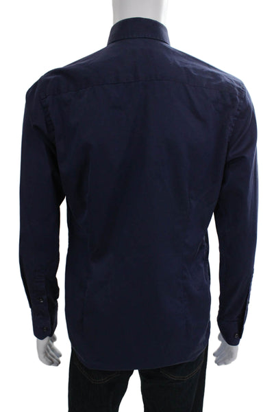 Eton Men's Long Sleeves Casual Button Down Shirt Navy Blue Size 15.5