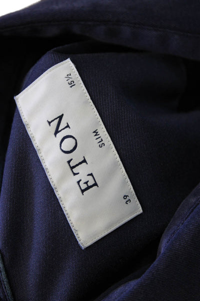 Eton Men's Long Sleeves Casual Button Down Shirt Navy Blue Size 15.5