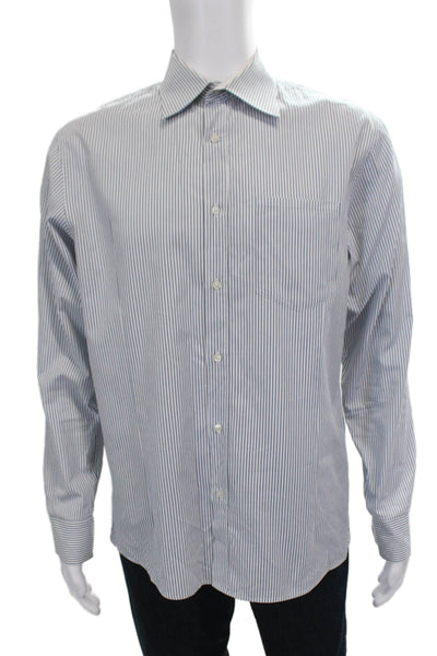 Reiss Mens Shirt Button-Up Striped White Collared Long Sleeve Cotton Size XL