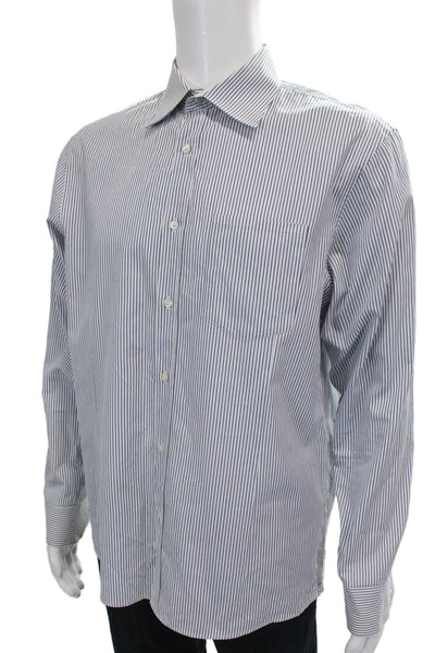 Reiss Mens Shirt Button-Up Striped White Collared Long Sleeve Cotton Size XL