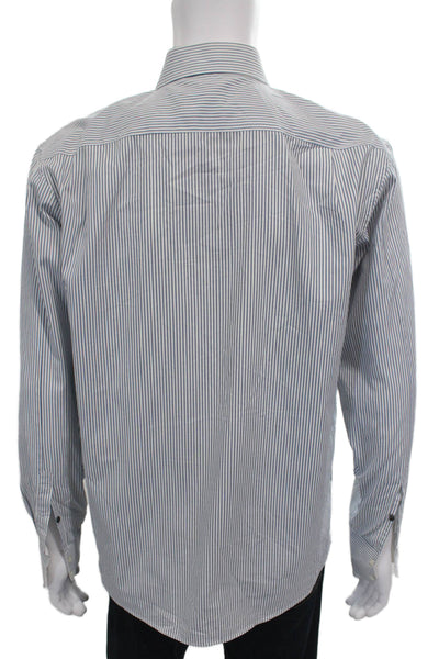 Reiss Mens Shirt Button-Up Striped White Collared Long Sleeve Cotton Size XL