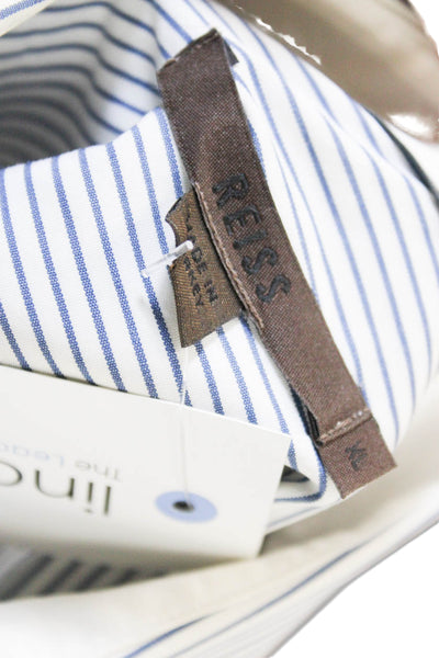 Reiss Mens Shirt Button-Up Striped White Collared Long Sleeve Cotton Size XL