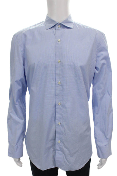 Boglioli Mens Checkered Long Sleeve Button Up Shirt Blue Size 43 17