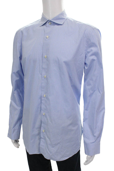 Boglioli Mens Checkered Long Sleeve Button Up Shirt Blue Size 43 17