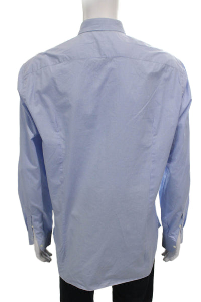 Boglioli Mens Checkered Long Sleeve Button Up Shirt Blue Size 43 17