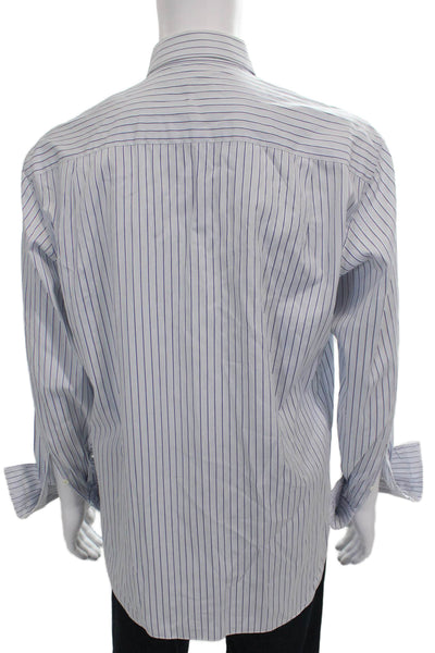 Ermenegildo Zegna Mens Striped Long Sleeve Button Up Shirt Blue Size 42/16.5