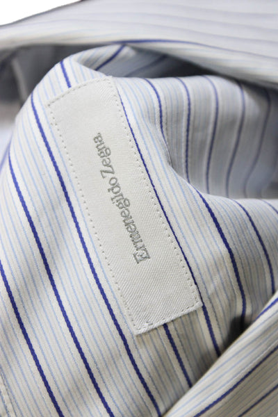 Ermenegildo Zegna Mens Striped Long Sleeve Button Up Shirt Blue Size 42/16.5