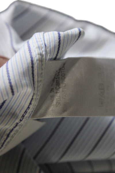 Ermenegildo Zegna Mens Striped Long Sleeve Button Up Shirt Blue Size 42/16.5