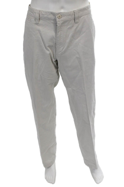 Lands End Mens Chino Pants Beige Canvas Button Fly Inseam 32 Size 34