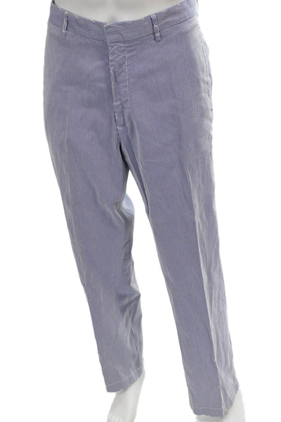 J Crew Mens Chino Pants Blue Striped Cotton Zip Inseam 33 Size 32