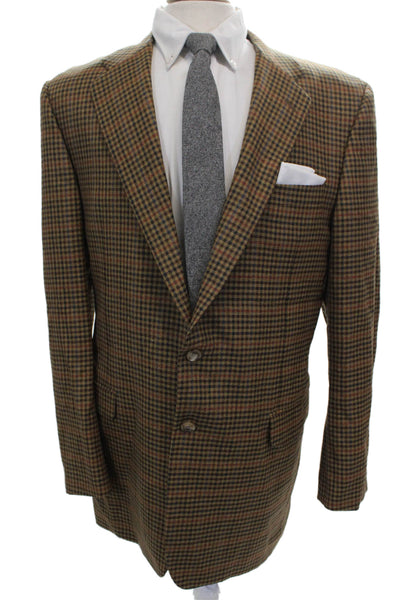 Hickey Freeman Mens Blazer Brown Wool Check Button Size 44