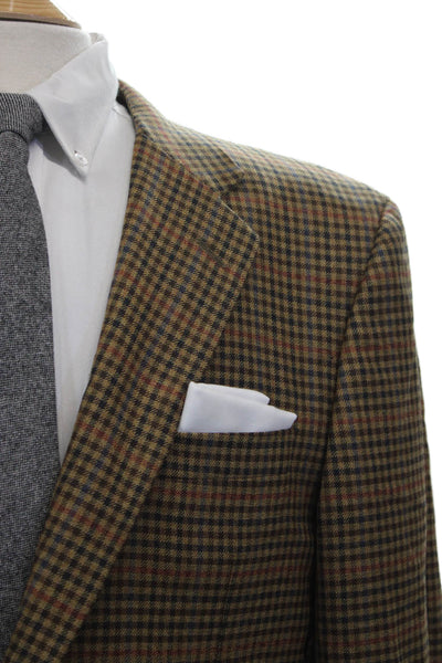 Hickey Freeman Mens Blazer Brown Wool Check Button Size 44