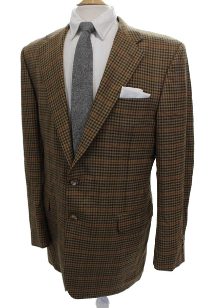 Hickey Freeman Mens Blazer Brown Wool Check Button Size 44