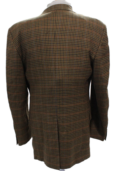 Hickey Freeman Mens Blazer Brown Wool Check Button Size 44