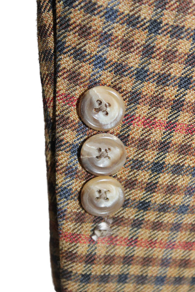 Hickey Freeman Mens Blazer Brown Wool Check Button Size 44