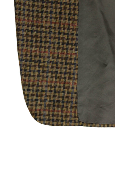 Hickey Freeman Mens Blazer Brown Wool Check Button Size 44