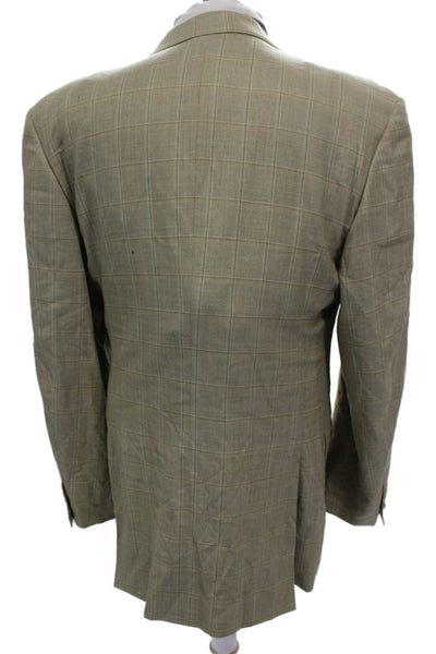 Canali Mens Beige Wool Plaid Blazer Button Closure Fall Size 54
