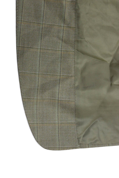Canali Mens Beige Wool Plaid Blazer Button Closure Fall Size 54