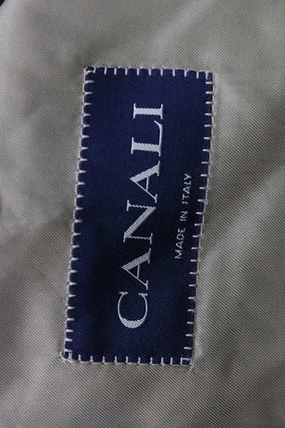 Canali Mens Beige Wool Plaid Blazer Button Closure Fall Size 54