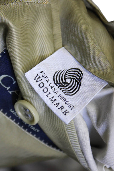 Canali Mens Beige Wool Plaid Blazer Button Closure Fall Size 54