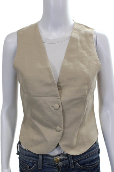 ONIA Women A-Line Linen Skirt Beige Button Closure Size 2