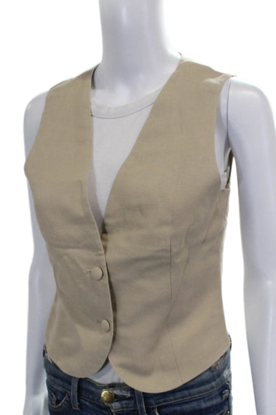 ONIA Women A-Line Linen Skirt Beige Button Closure Size 2