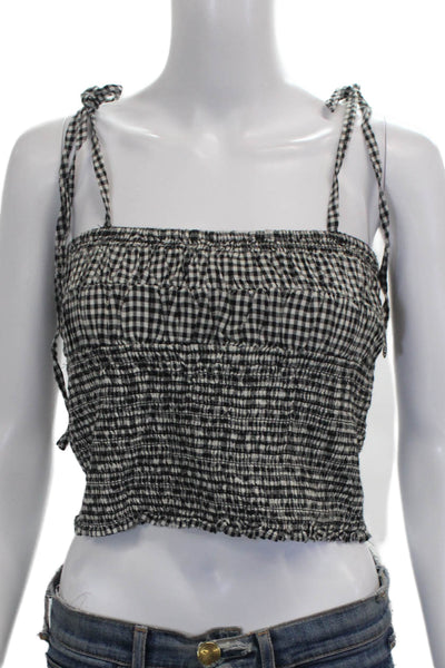 Zara Trafaluc Women Black Cropped Check Square Neck Spaghetti Strap Tank Size M