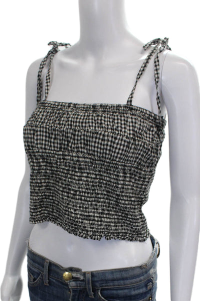 Zara Trafaluc Women Black Cropped Check Square Neck Spaghetti Strap Tank Size M