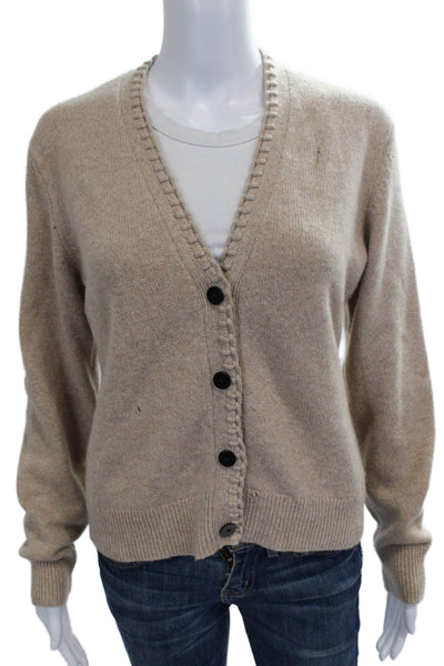 Theory Women Beige Cashmere V-Neck Cardigan Long Sleeve Size S