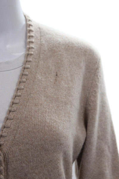 Theory Women Beige Cashmere V-Neck Cardigan Long Sleeve Size S
