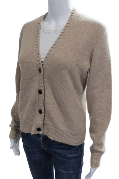 Theory Women Beige Cashmere V-Neck Cardigan Long Sleeve Size S