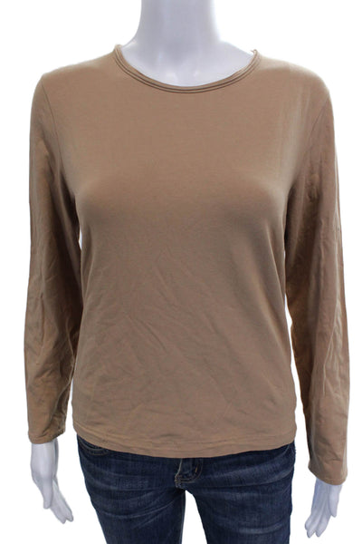 Marella Womens Basic Beige Cotton Crew Neck Long Sleeve T Shirt Size M