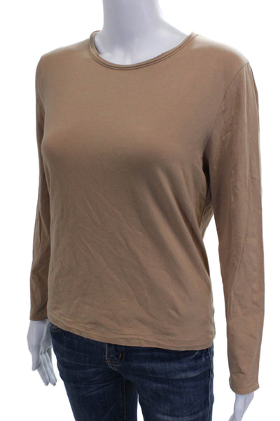 Marella Womens Basic Beige Cotton Crew Neck Long Sleeve T Shirt Size M