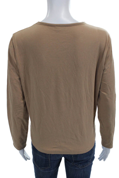 Marella Womens Basic Beige Cotton Crew Neck Long Sleeve T Shirt Size M