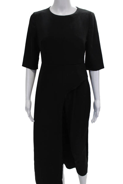 Kay Unger Womens Black Polyester Jumpsuit Zip Round Neck 3/4 Sleeve Size 4